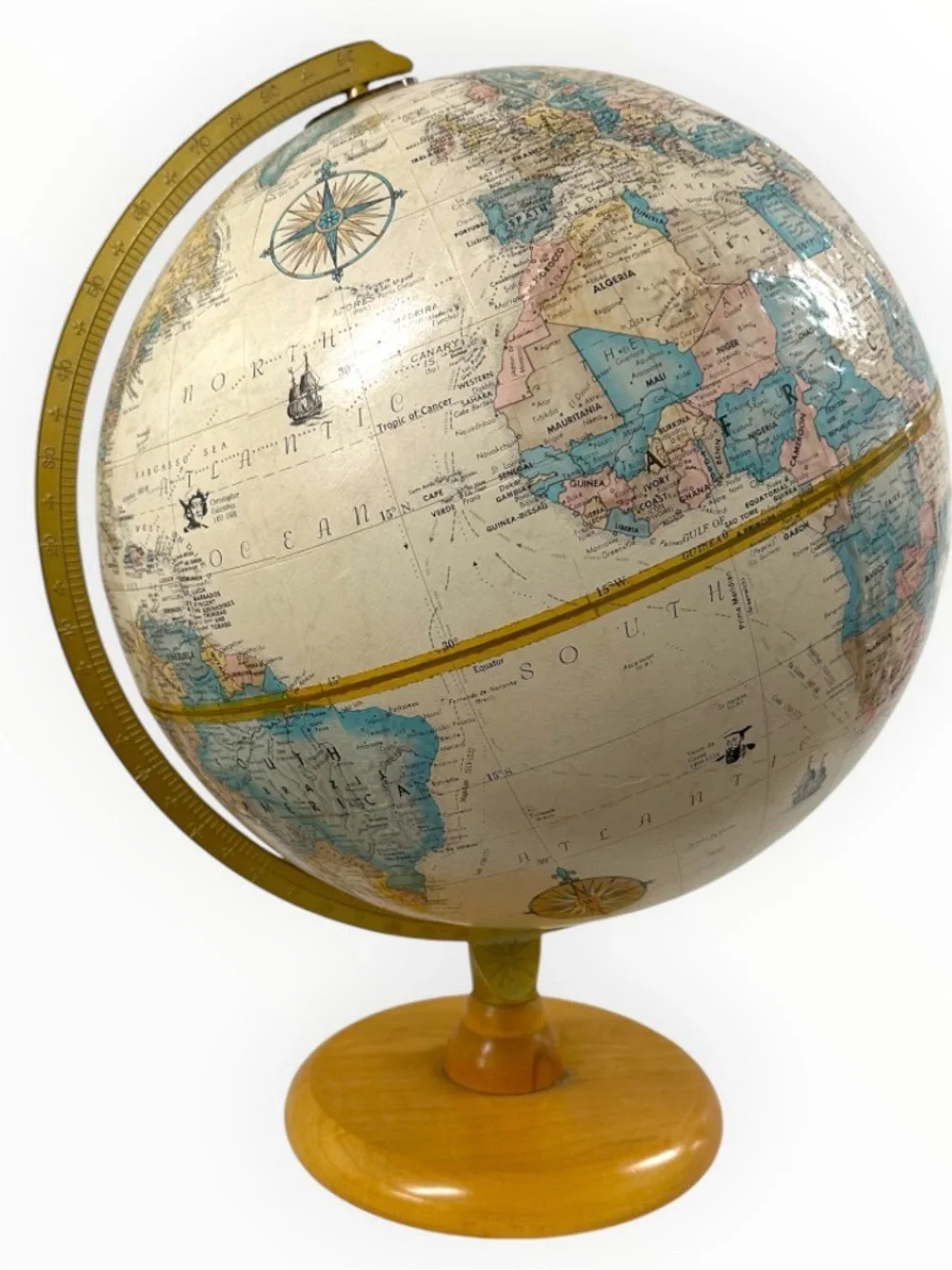 Vintage c1979 Replogle World Classic 12” Globe Raised Relief Wood Base USA